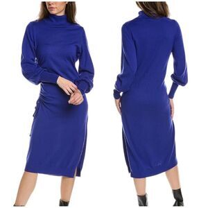 Ted Baker London Womens Size 0 /2 AAVVAA Knitted Midi Sweater Dress Ruched Blue
